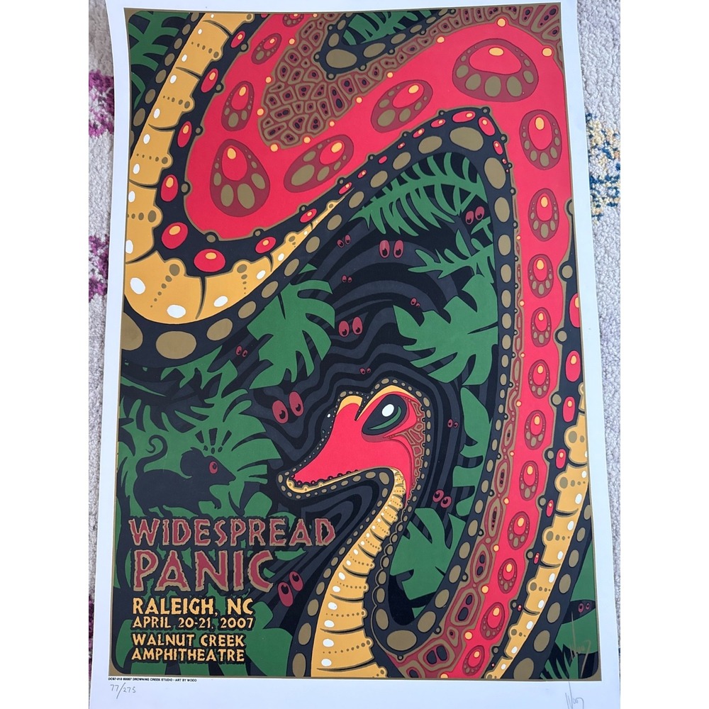 Widespread Panic rare 2007 Raleigh Walnut Creek Snake signed by Wood 77/275